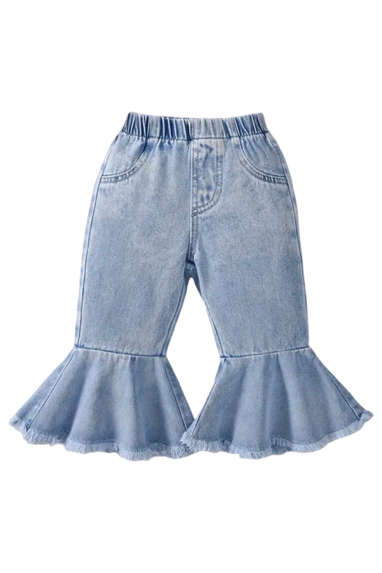 Blue Elastic Bell Bottom Jeans Shai La Bows