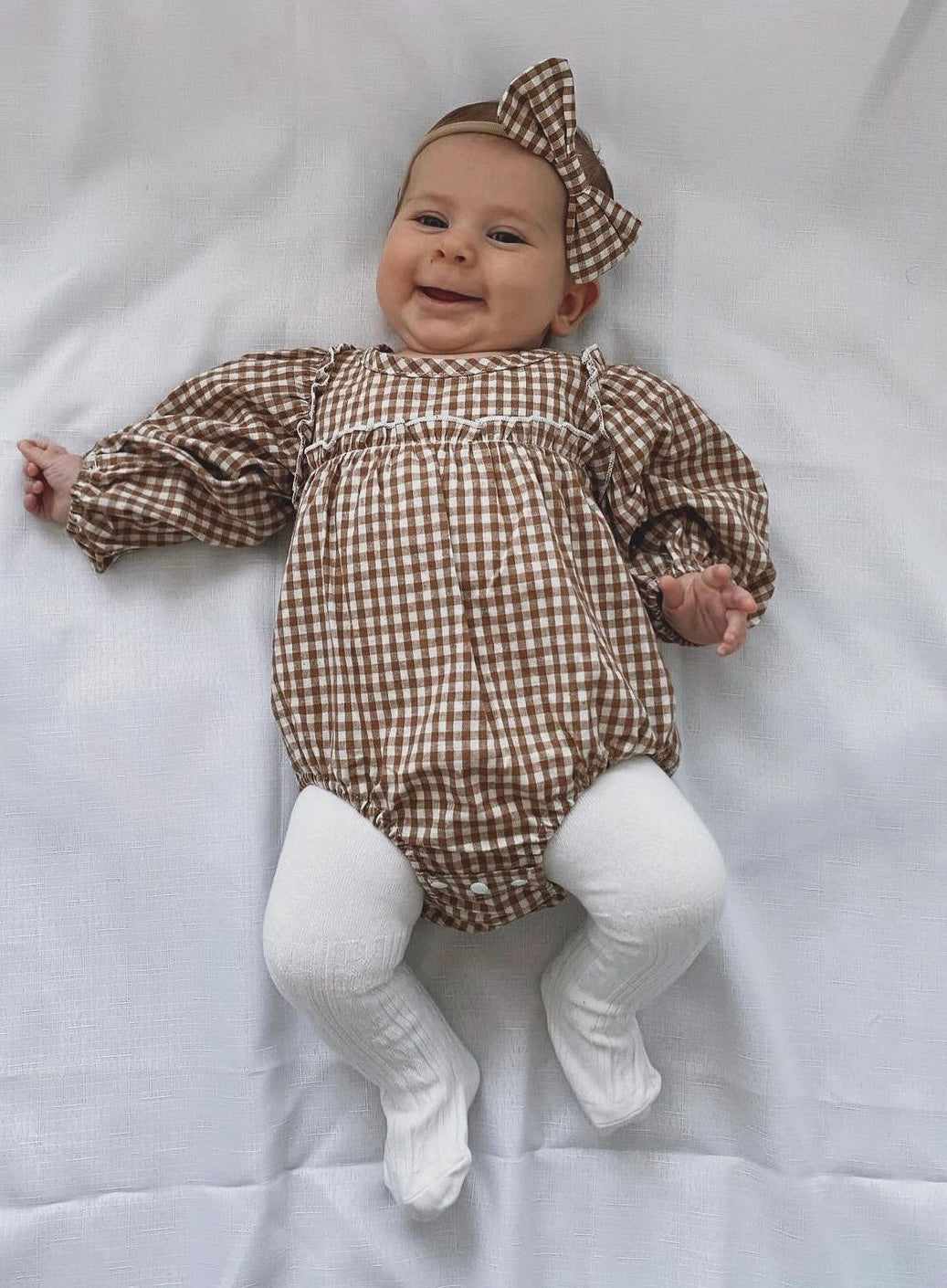 Plaid Ruffle Romper, Brown