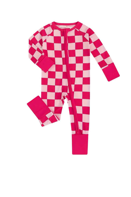 Checkered Bamboo Romper, Rose