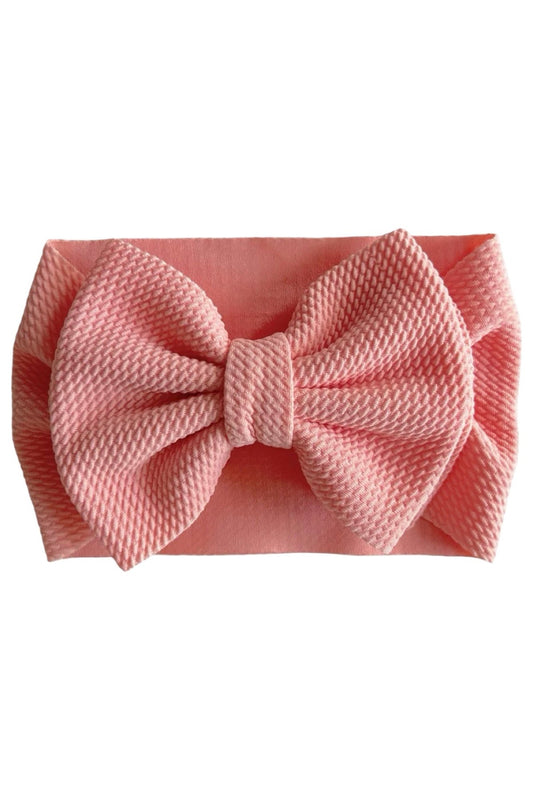 Waffle Big Bow Headband, Peachy Pink