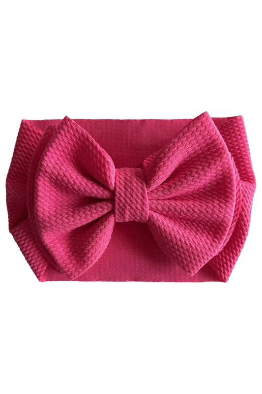 Waffle Big Bow Headband, Hot Pink