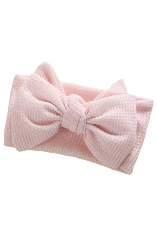 Waffle Big Bow Headband, Baby Pink