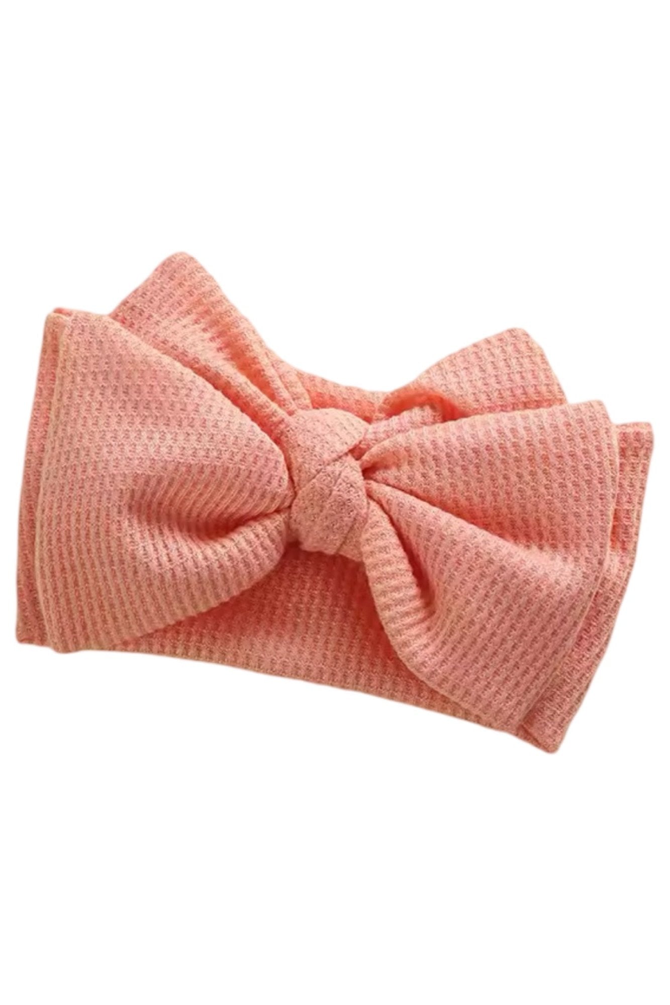 Waffle Big Bow Headband, Salmon